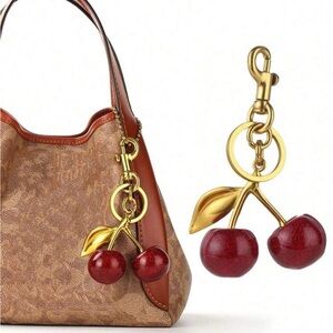 Cherry Keychain Bag Charm Red Gold